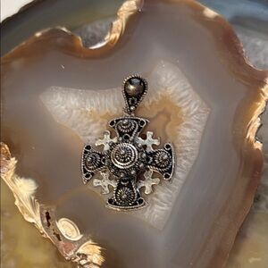 Vintage Jerusalem Sterling Silver Maltese cross Pendant 1.5" Sterling Guc